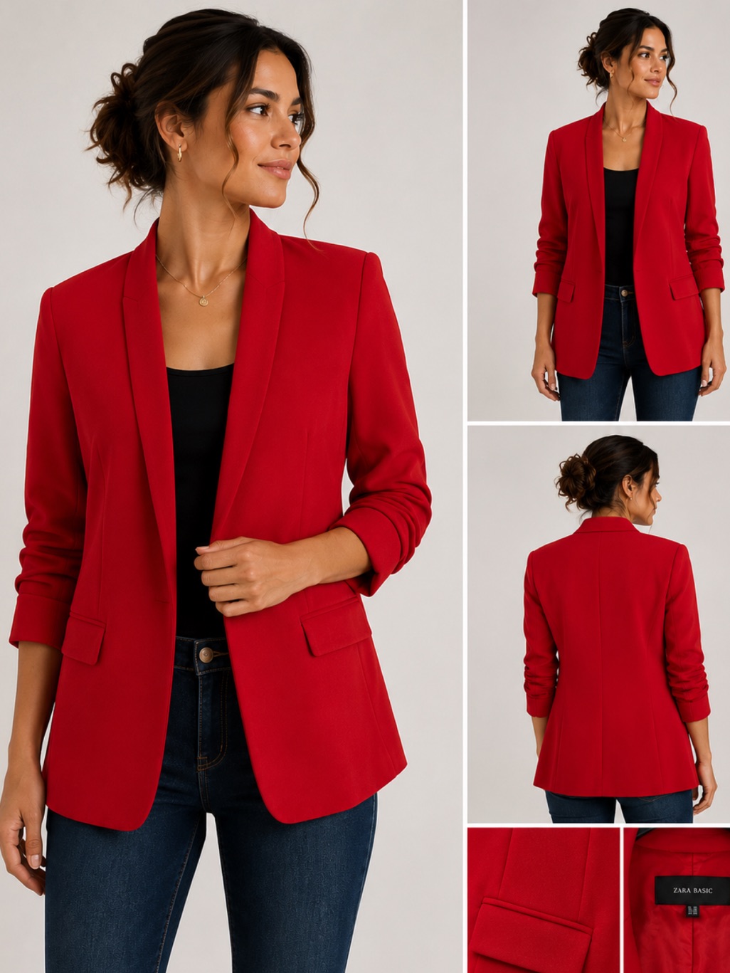 Zara Bright Red Open-Front Blazer Jacket Size Medium